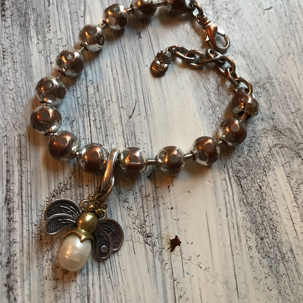 Waxing poetic silver ball bracelet and bee charm